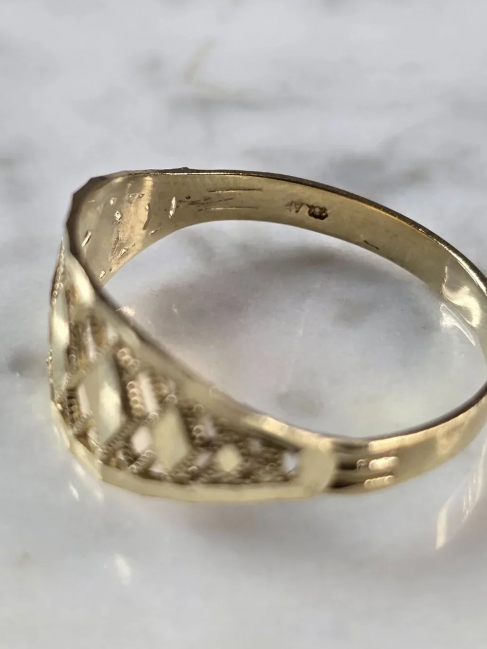 Womens 10K Yellow Gold Modernist Filigree Ring 1.4g E7940